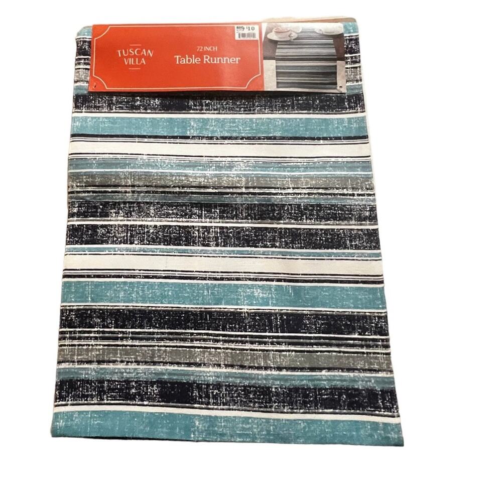 Tuscan Villa Striped Table Runner Navy, Teal & White